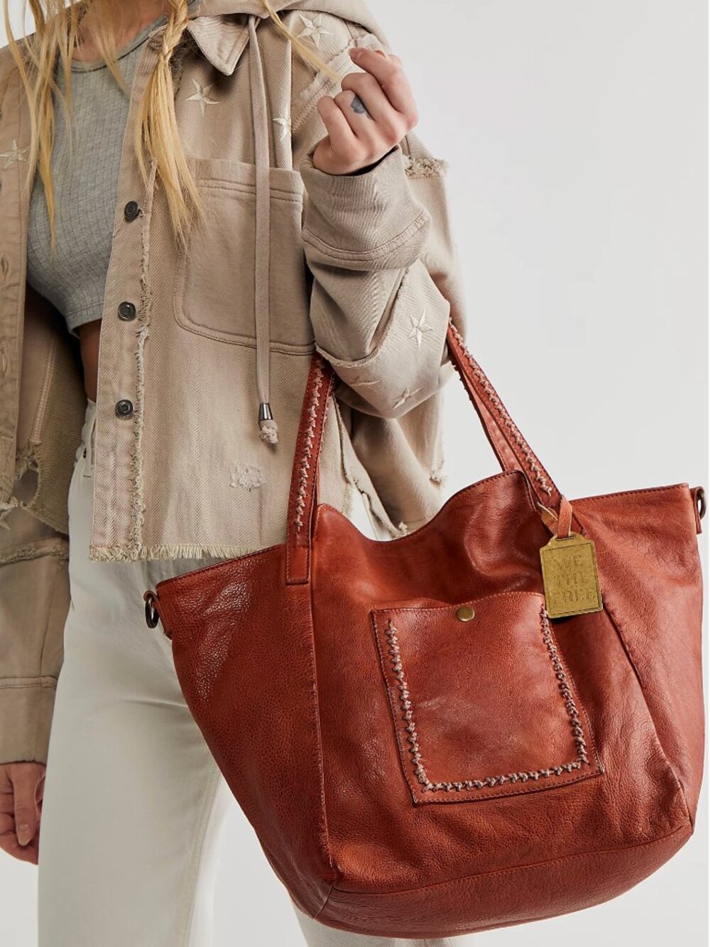✨ Free People We The Free Cortez Stitch Leather Tote – Cognac | SOLD OUT | EUC